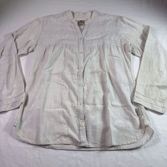 Woolrich Woman's Size S Long Sleeve Ivory Cotton Button Front Stitching - Picture 4 of 11